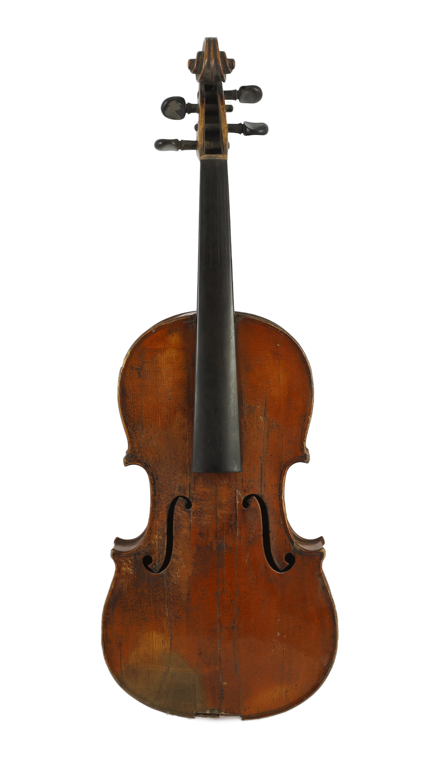 A 19th century French single back violin, length of back 36.2cm